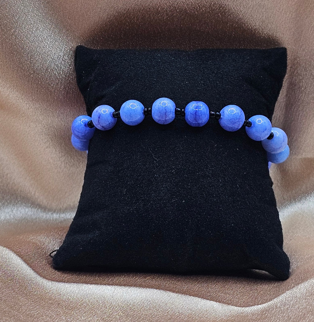 Blue Beaded Bracelet | Faceted Sky Blue & Black Accents | Handmade Mooncore Jewellery Australia