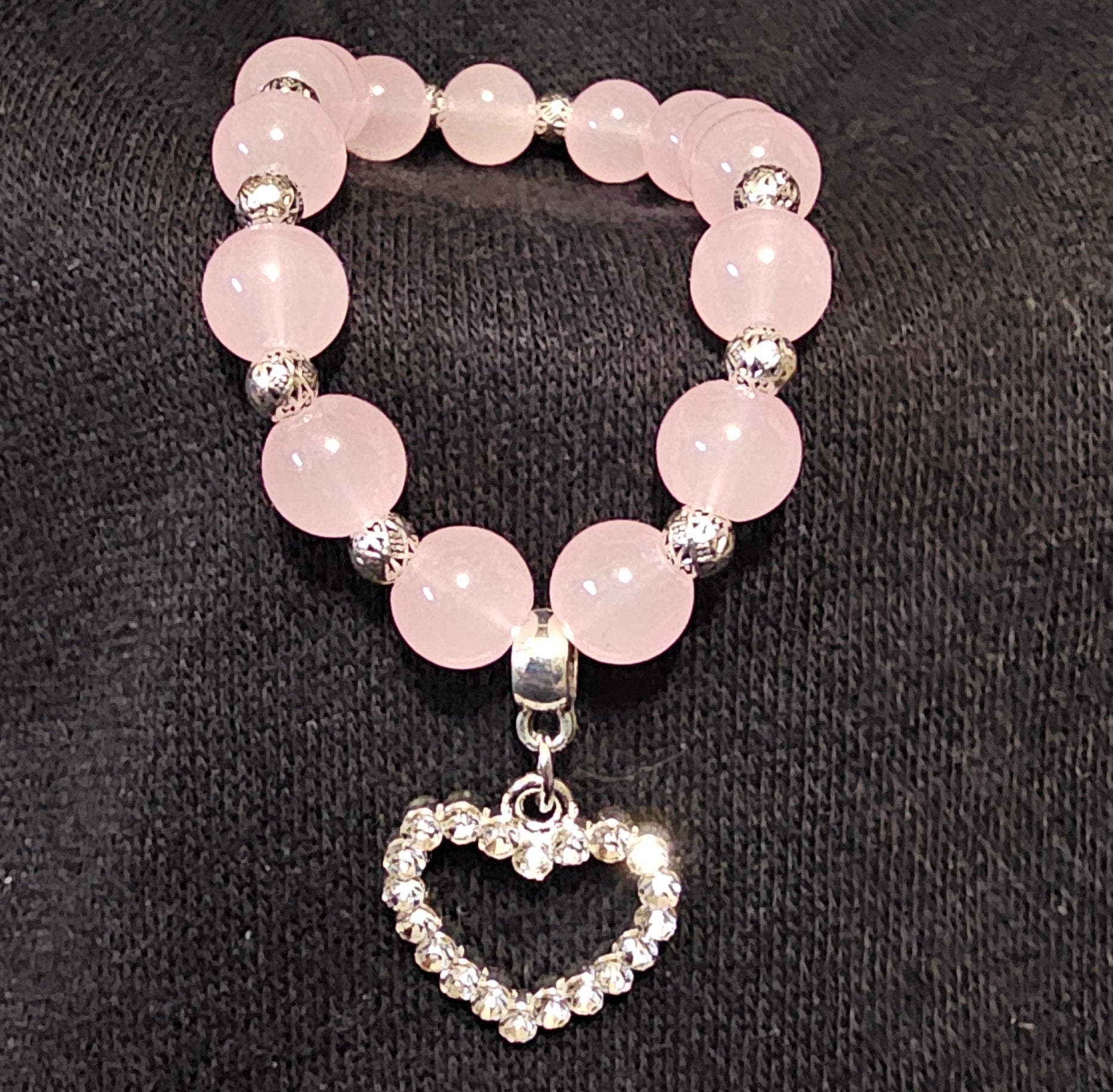 Pink Beaded Bracelet with Crystal Heart Charm | Rose Quartz Style | Handmade Soft Girl Jewellery Australia