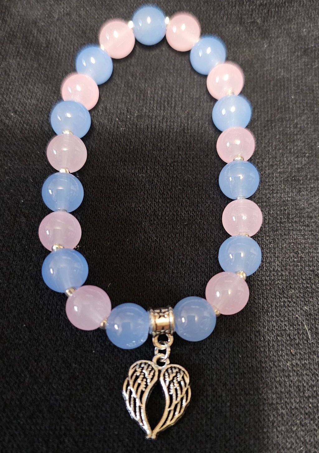 Blue & Pink Beaded Bracelet | Silver Angel Wing Charm | Handmade Angelcore Spiritual Jewellery Australia