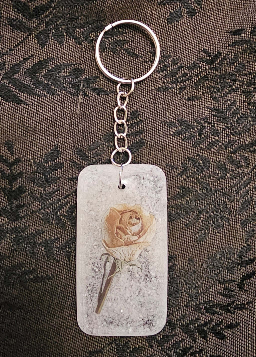 Ghost Rose Resin Keychain | Pressed Dried Rose in Clear Resin with Silver Glitter | Gothic Romance Cottagecore Gift Australia