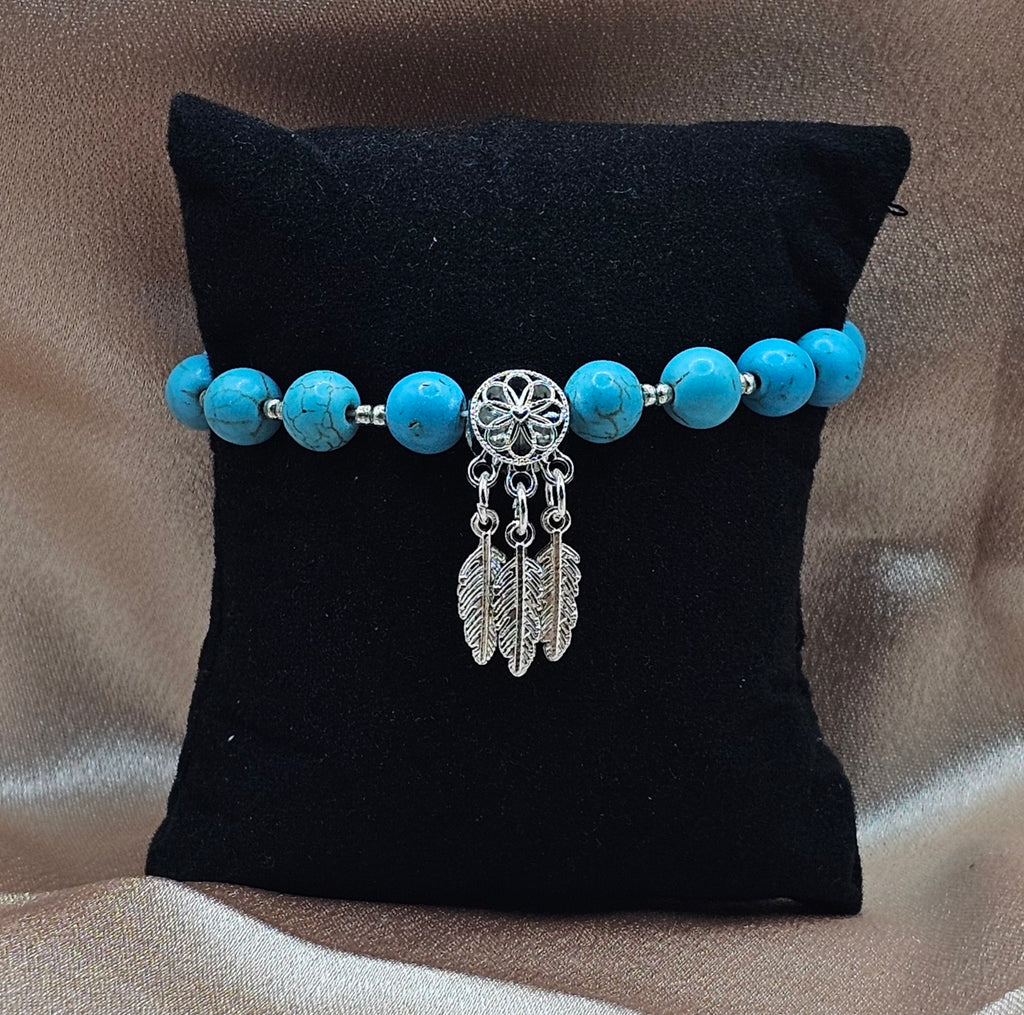 Turquoise Dreamcatcher Bracelet | Feather Charm Cluster & Silver Spacers | Handmade Boho Jewellery Australia