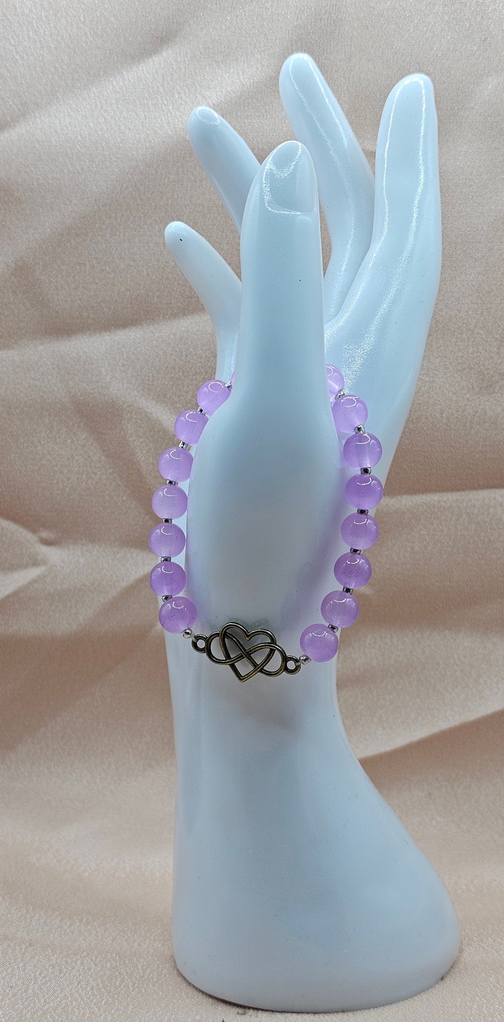Lavender Glass Beaded Bracelet with Infinity Charm