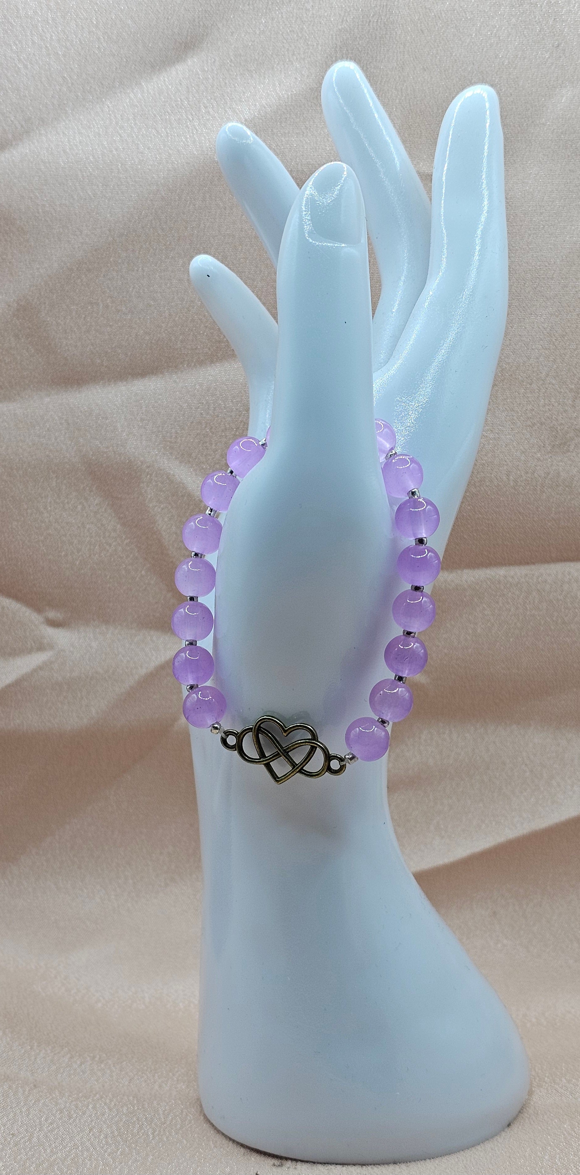 Lavender Glass Beaded Bracelet with Infinity Charm