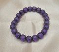 Handmade lavender purple glass beaded bracelet with black filigree spacers, elegant coquette jewellery Australia