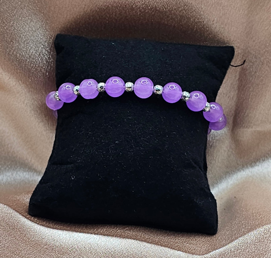 Lavender Amethyst Bracelet | Purple Beaded Stretch with Silver Spacers | Handmade Witchy Jewellery Australia