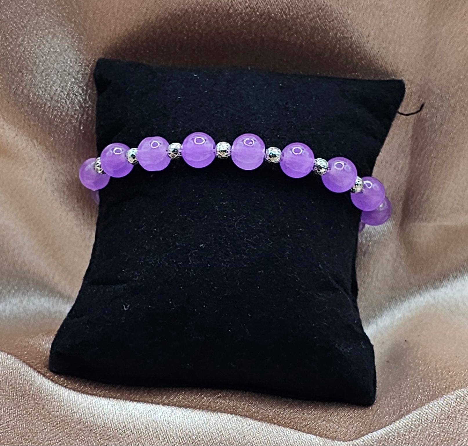 Lavender Amethyst Bracelet | Purple Beaded Stretch with Silver Spacers | Handmade Witchy Jewellery Australia