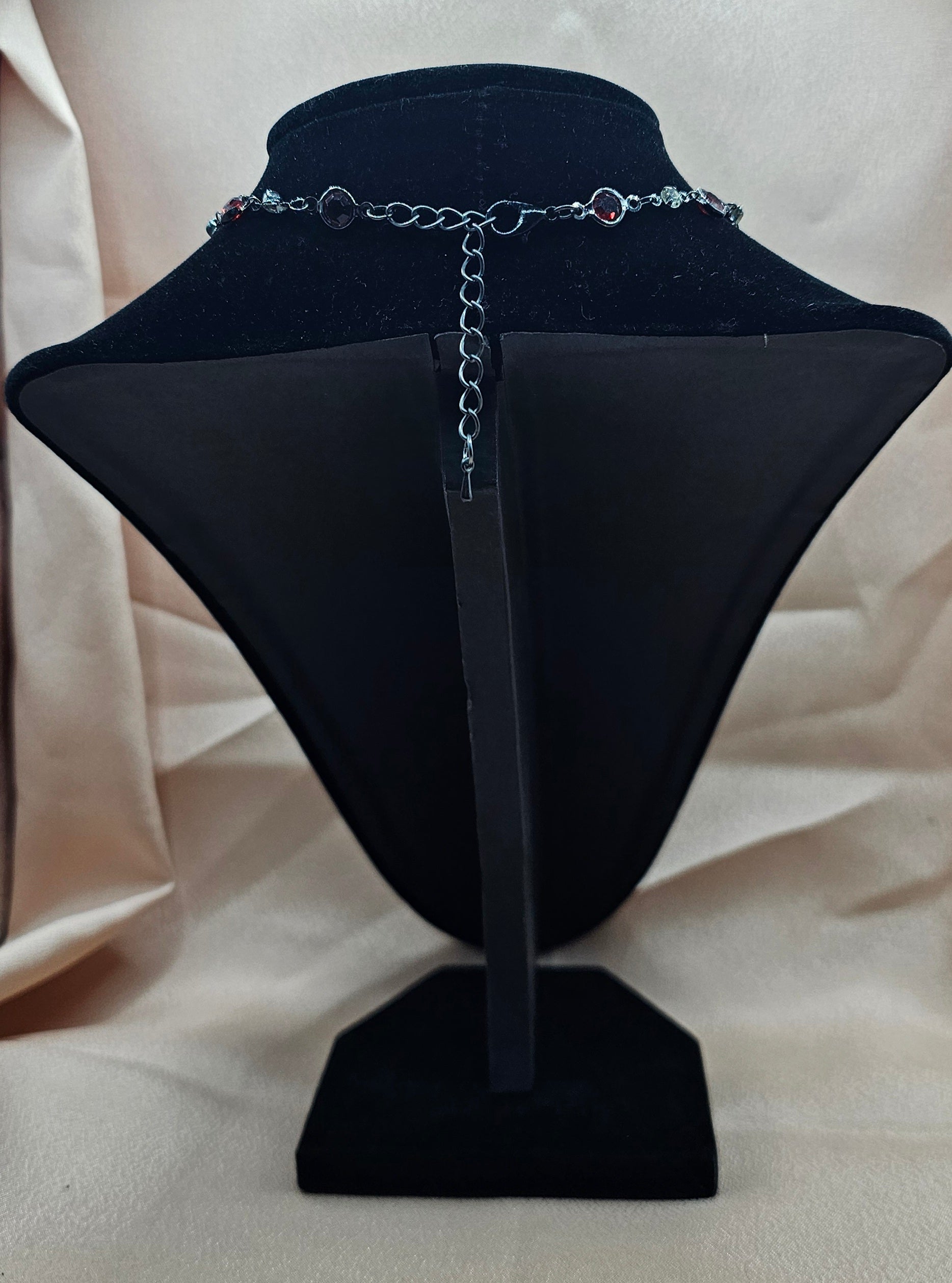 Bat Heart Gothic Necklace | Black Bat Wing Pendant & Red Garnet Drop | Handmade