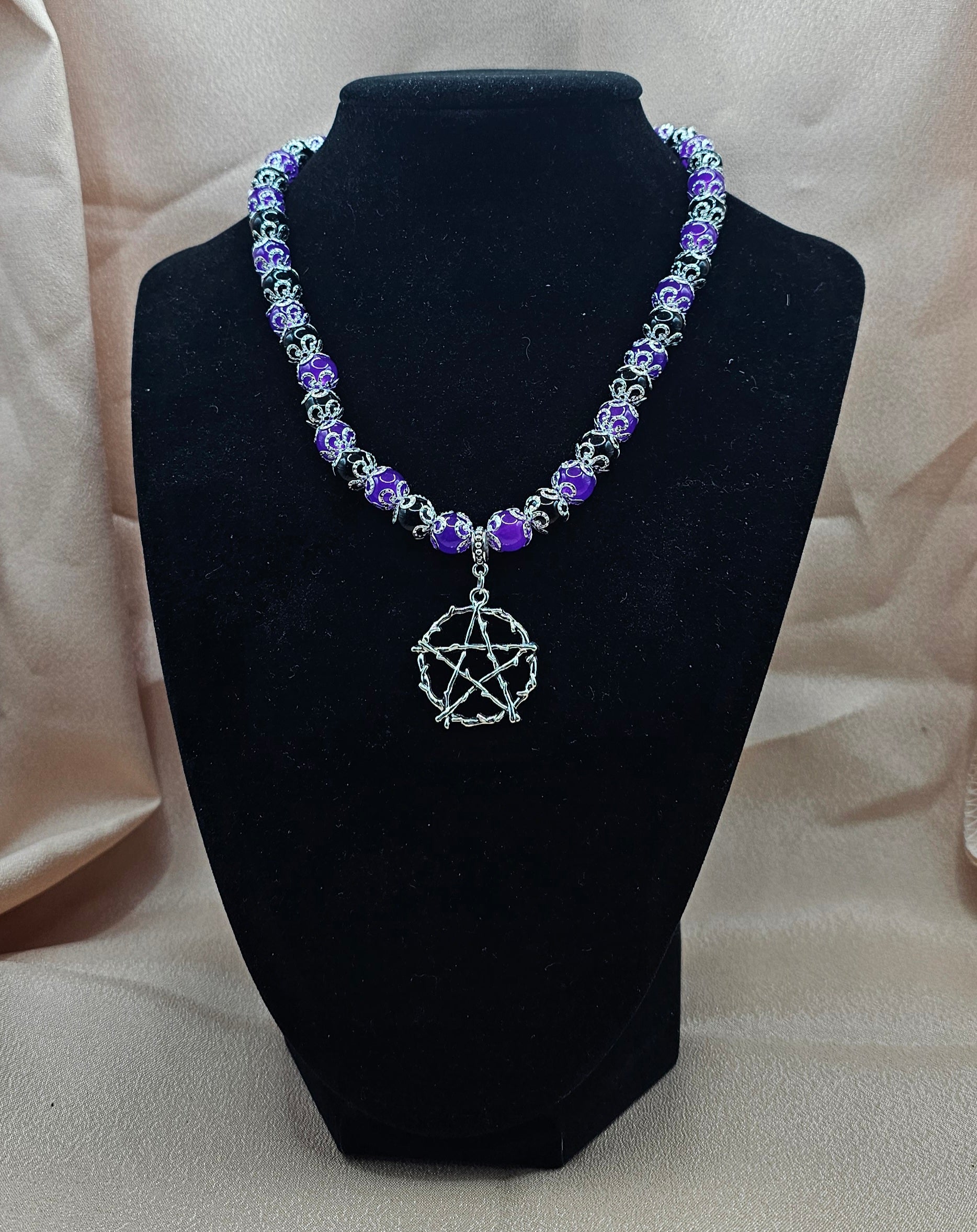 Purple & Black Pentagram Necklace | Gothic Filigree | Handmade Witchy Jewellery