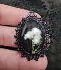 Black Gothic Oval Resin Pendant | Real Baby's Breath Flowers | Handmade Dark Romantic Jewellery