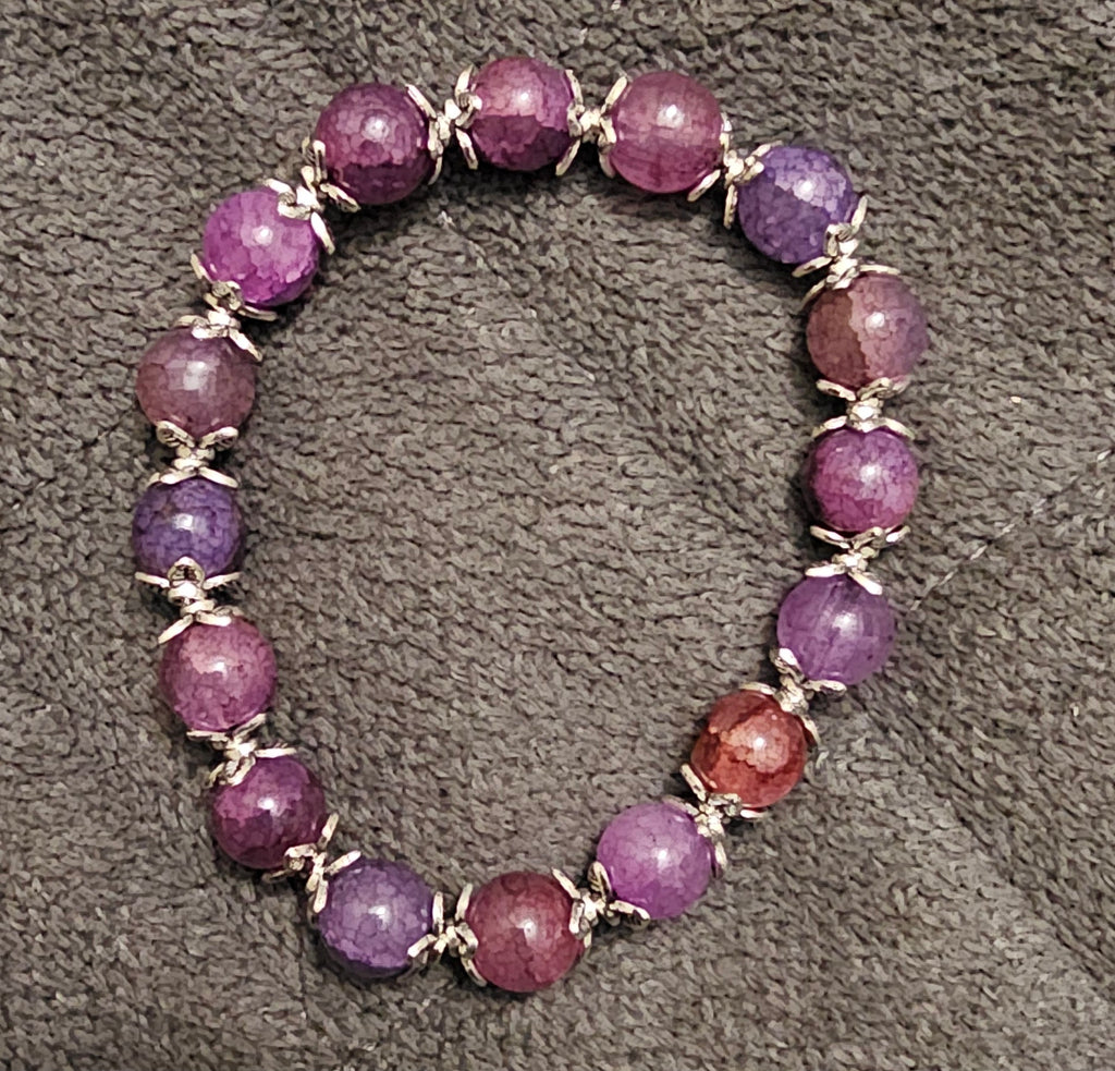 Purple Plum Crackle Agate Bracelet | Silver Floral Caps | Handmade Witchy Cottagecore Jewellery Australia