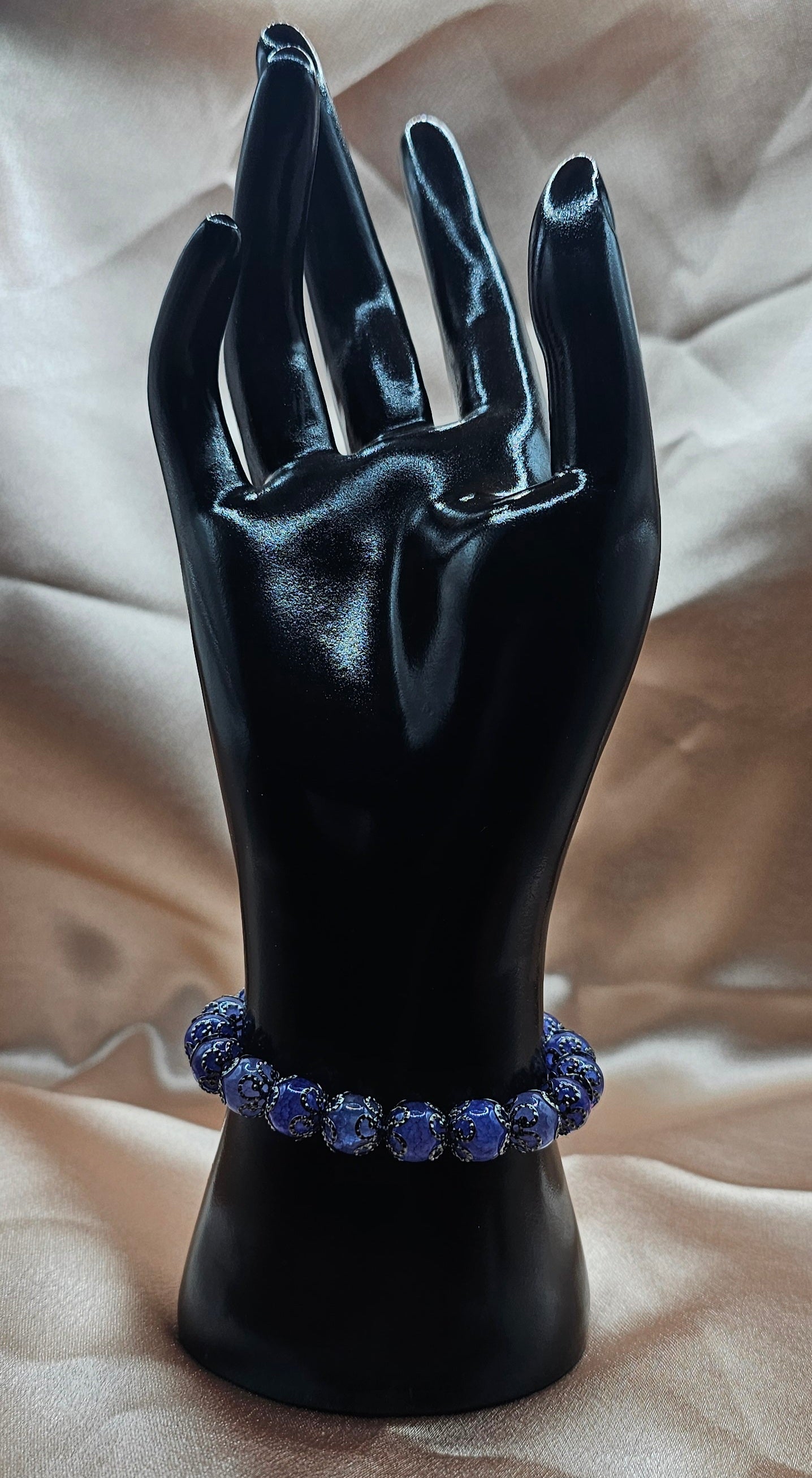 Galaxy Blue Beaded Bracelet | Silver-Tone Ornate Charm | Handmade Celestial Witchy Jewellery Australia