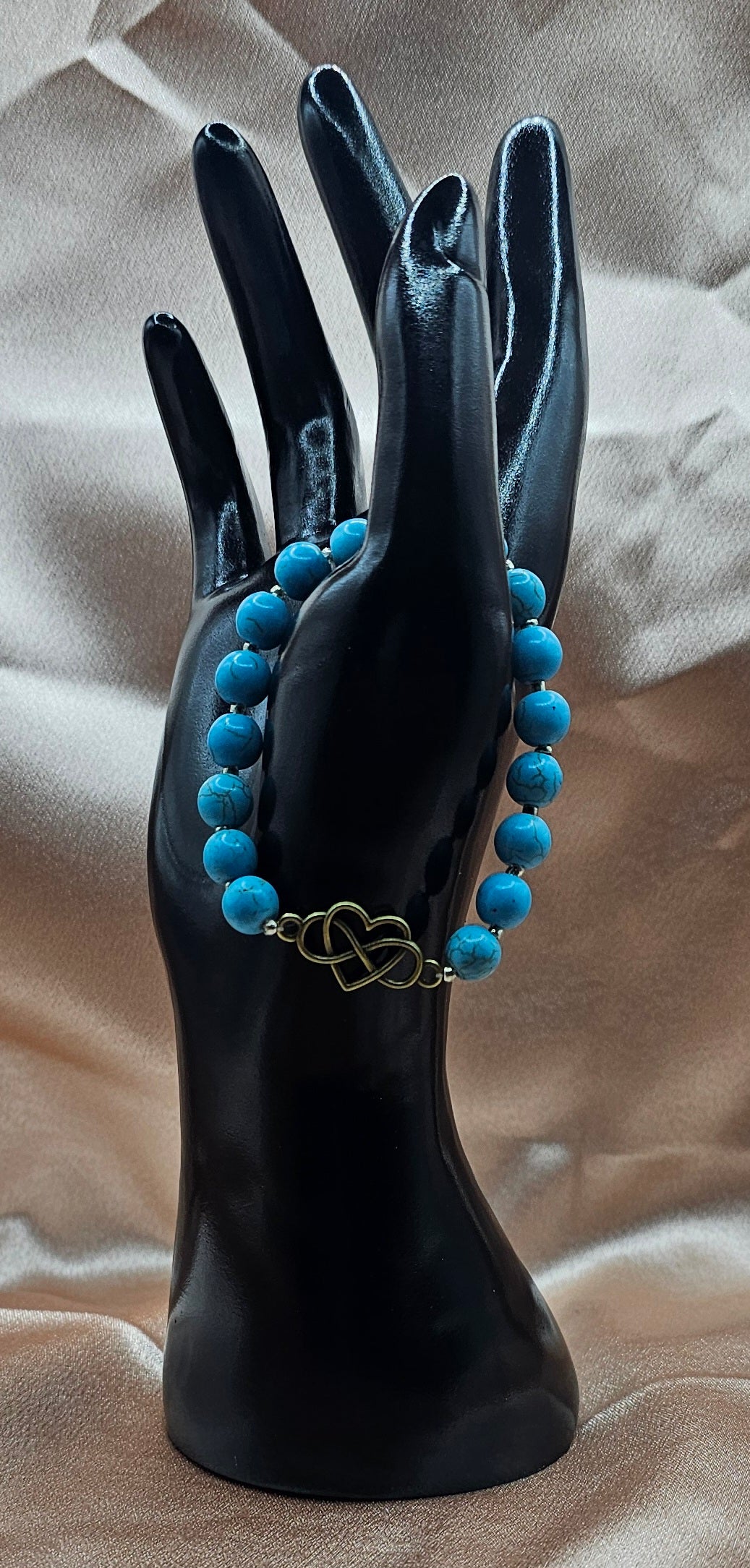 Beaded Bracelet with Gold Infinity Heart Charm | Pink, Blue or Purple | Handmade Soft Girl Jewellery Australia