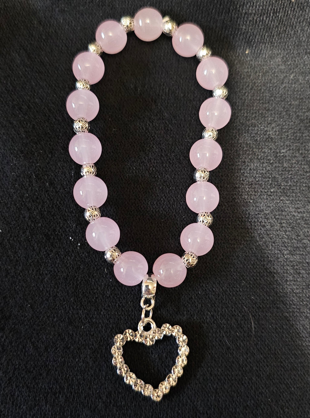 Pink Beaded Bracelet with Crystal Heart Charm | Rose Quartz Style | Handmade Soft Girl Jewellery Australia