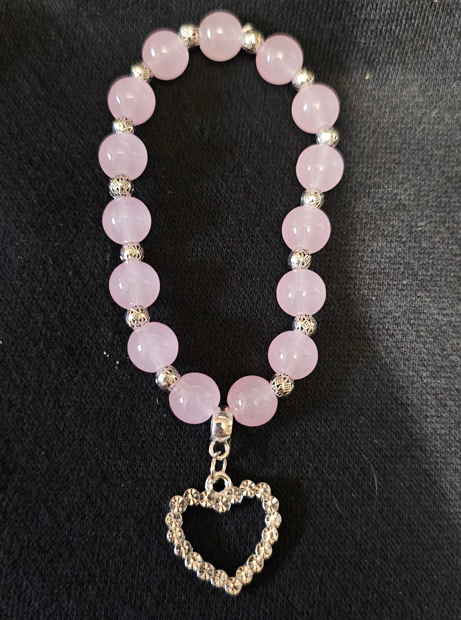 Pink Beaded Bracelet with Crystal Heart Charm | Rose Quartz Style | Handmade Soft Girl Jewellery Australia