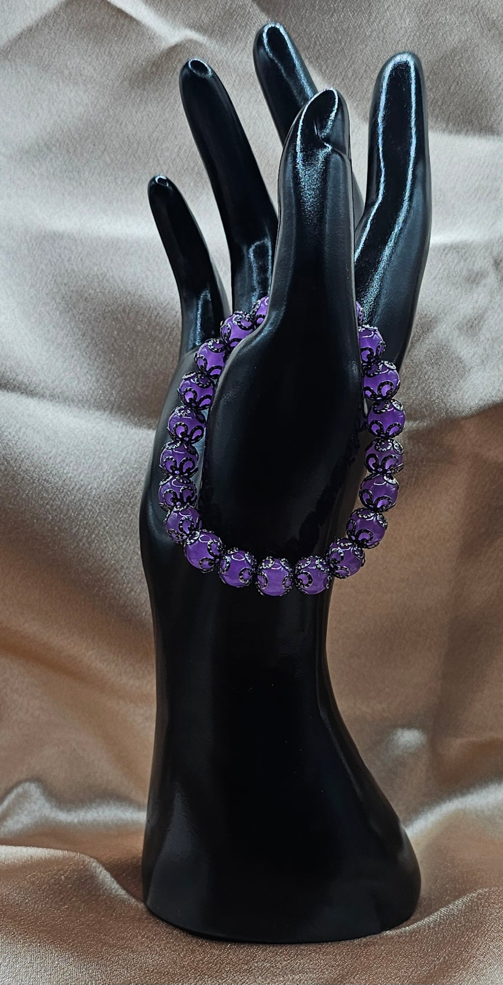 Lavender Purple Glass Beaded Bracelet | Silver Filigree Rhinestone Spacers | Handmade Elegant Coquette Jewellery Australia