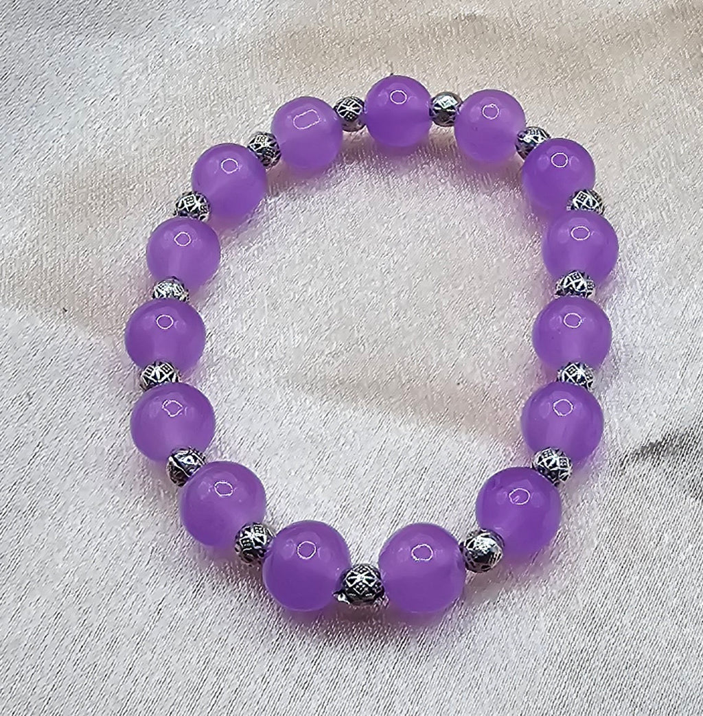 Lavender Amethyst Bracelet | Purple Beaded Stretch with Silver Spacers | Handmade Witchy Jewellery Australia