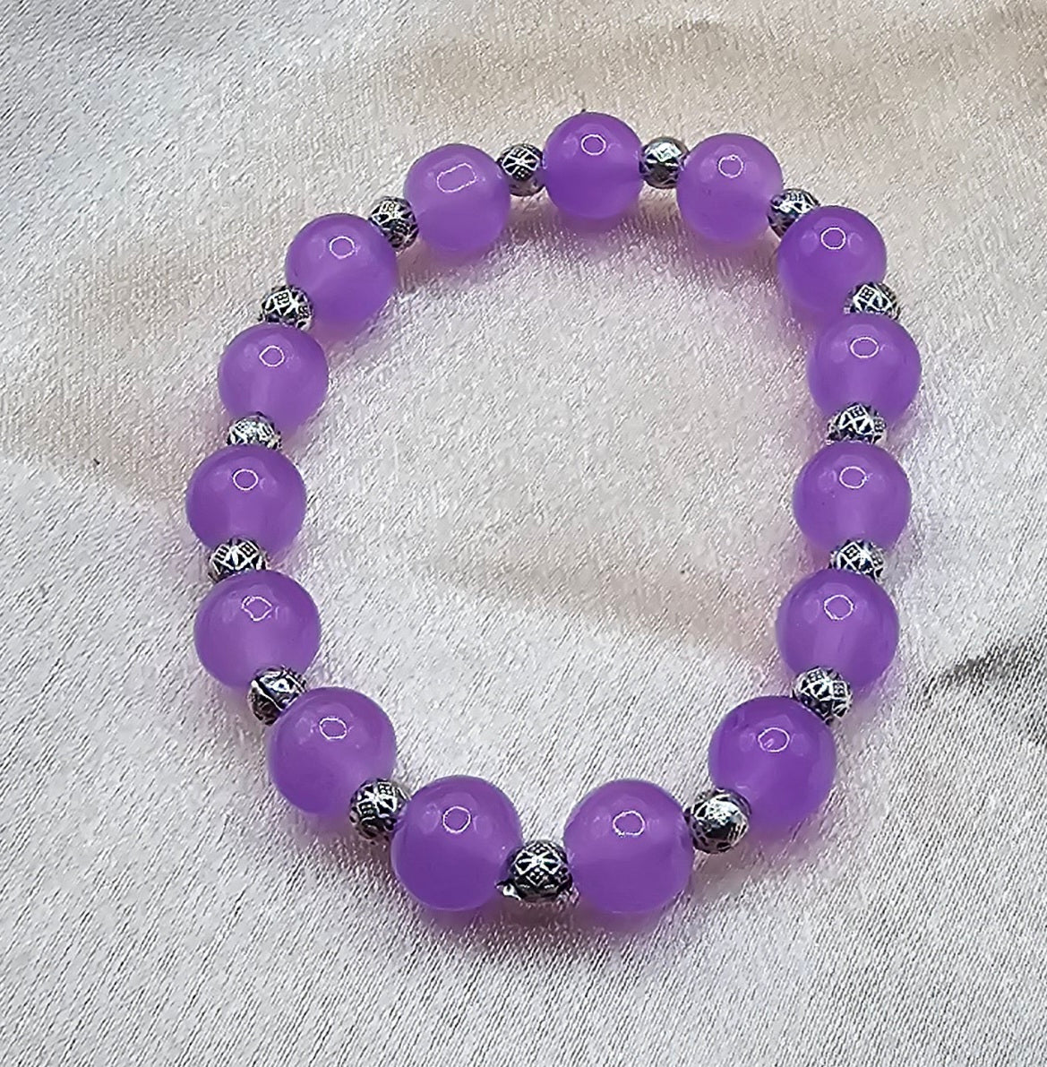 Lavender Amethyst Bracelet | Purple Beaded Stretch with Silver Spacers | Handmade Witchy Jewellery Australia