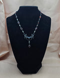 Bat Heart Gothic Necklace | Black Bat Wing Pendant & Red Garnet Drop | Handmade