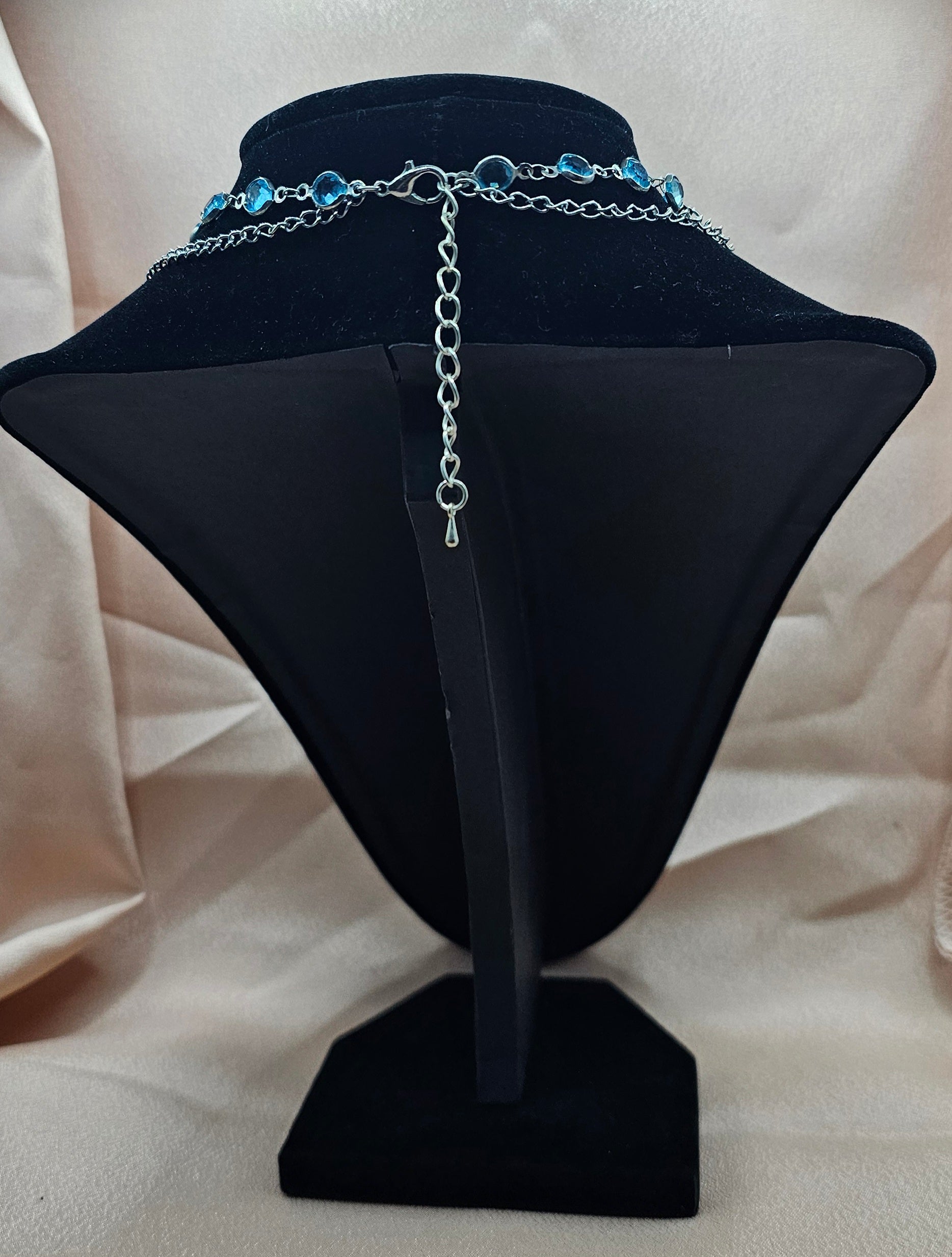 Blue Pentagram Necklace | Layered Silver Chains & Blue Crystals | Handmade Witchy Jewellery