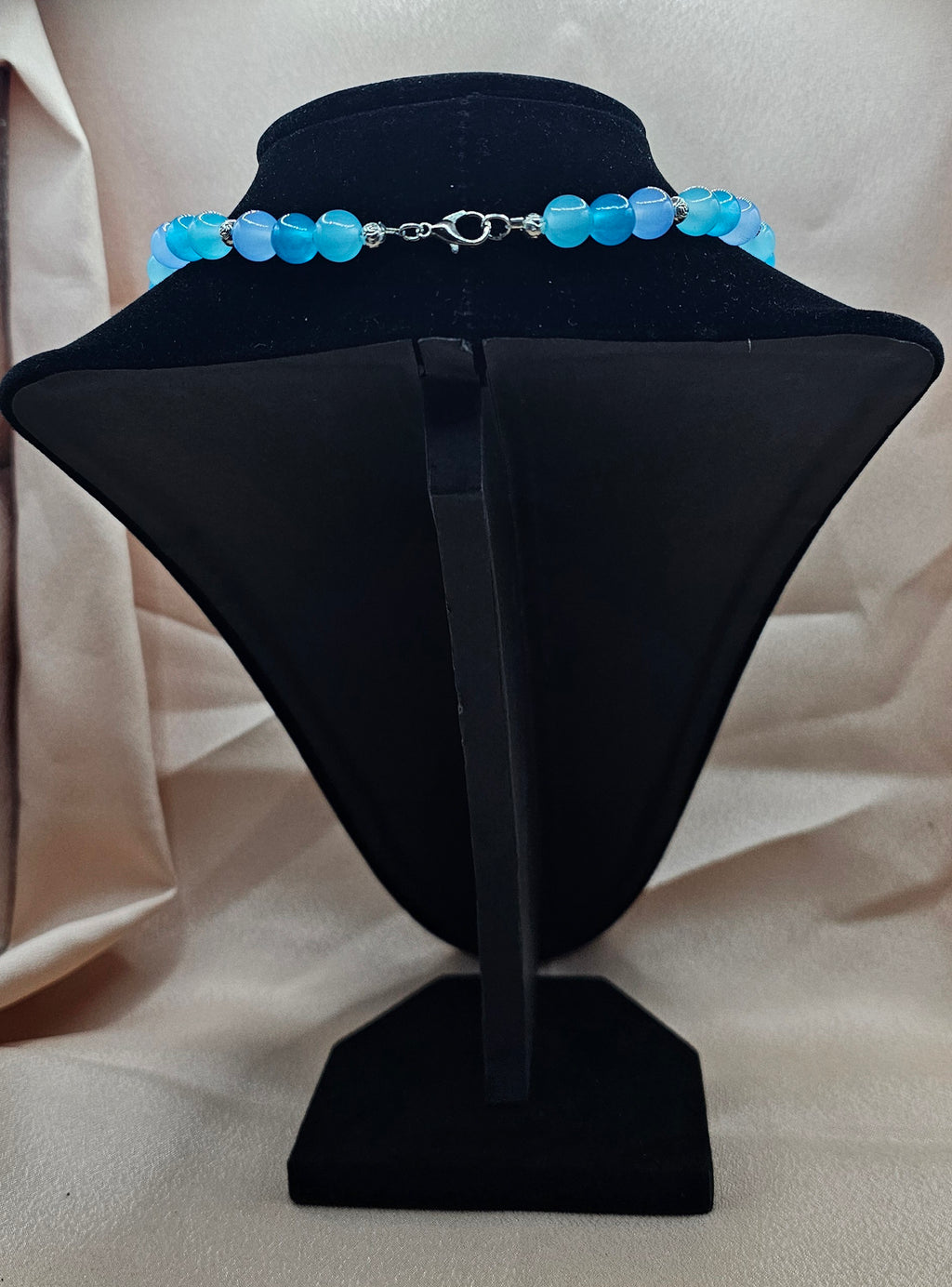 Blue Beaded Necklace | Gold Heart & Pearl Pendant | Handmade Angelcore Jewellery
