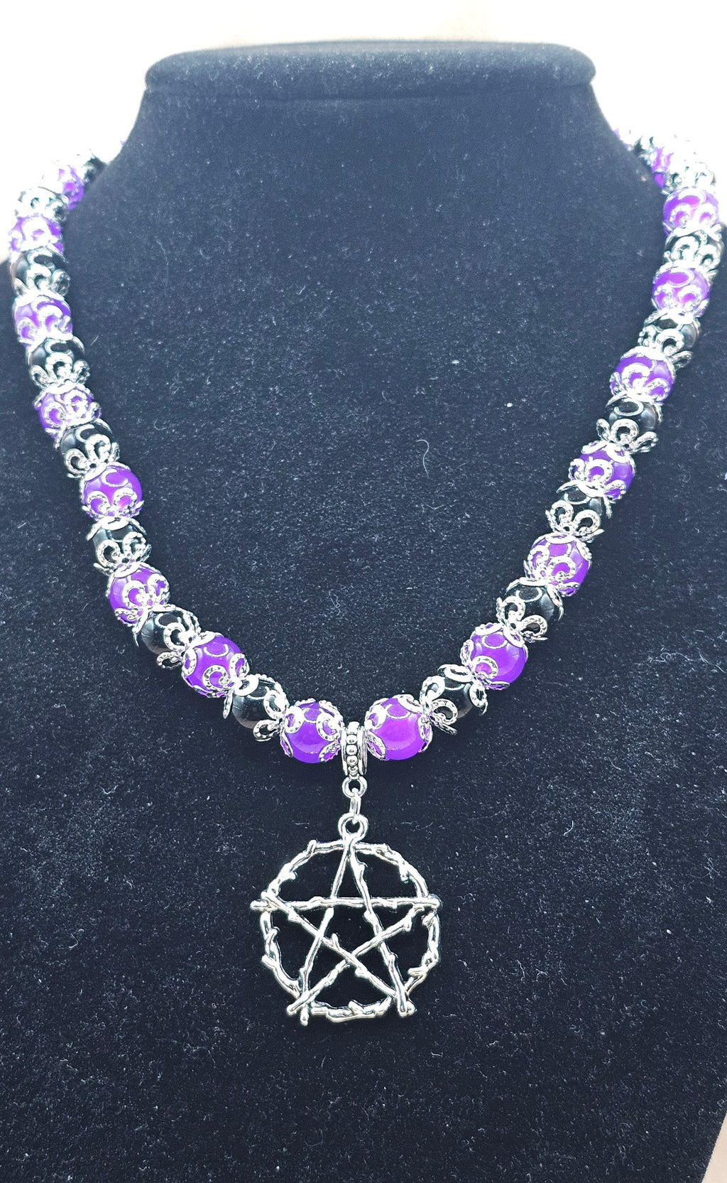 Purple & Black Pentagram Necklace | Gothic Filigree | Handmade Witchy Jewellery