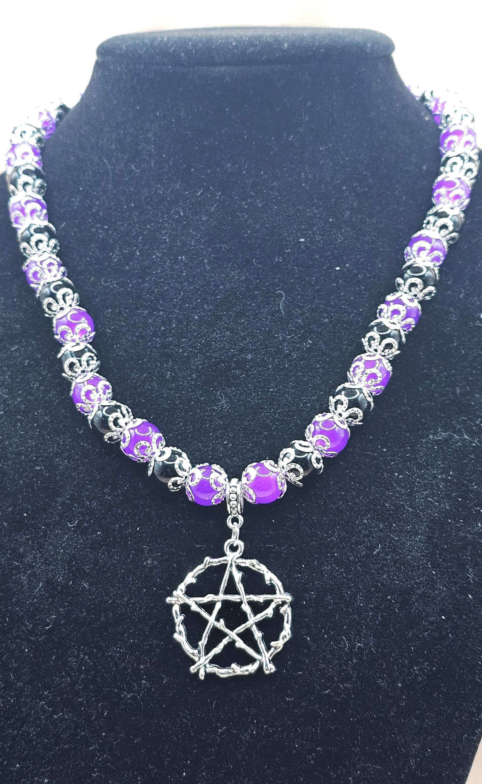 Purple & Black Pentagram Necklace | Gothic Filigree | Handmade Witchy Jewellery