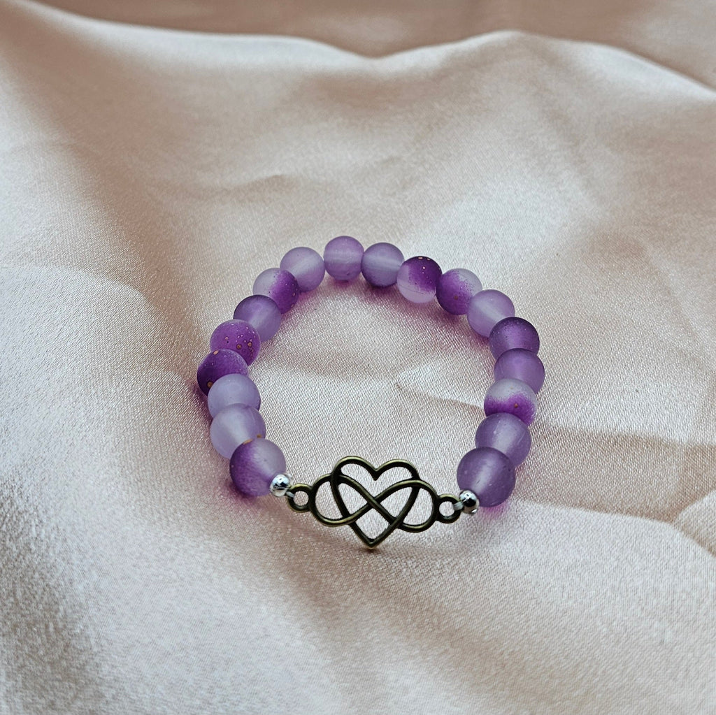 Frosted Purple Infinity Heart Beaded Bracelet | Witchy Romantic Handmade Jewellery | Made in Australia