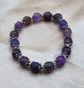 Purple Plum Crackle Agate Bracelet | Silver Floral Caps | Handmade Witchy Cottagecore Jewellery Australia