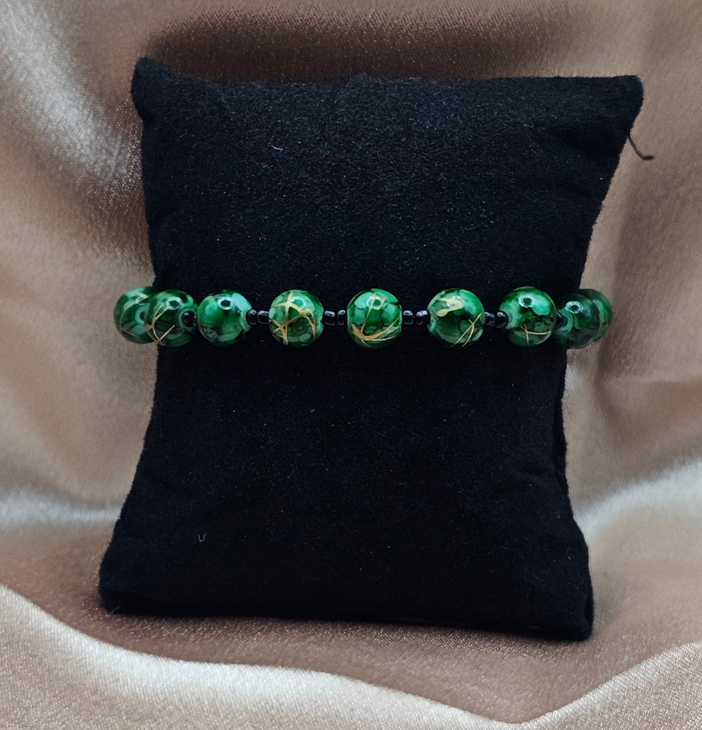 Green Marbled Beaded Bracelet | Forest Witch Stretch Bracelet | Handmade Nature Jewellery Australia