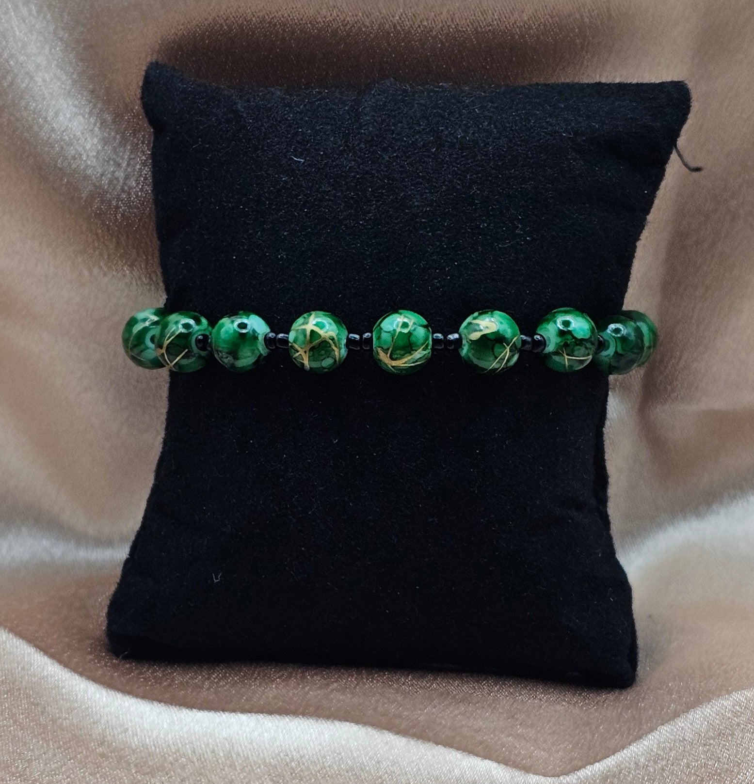Green Marbled Beaded Bracelet | Forest Witch Stretch Bracelet | Handmade Nature Jewellery Australia