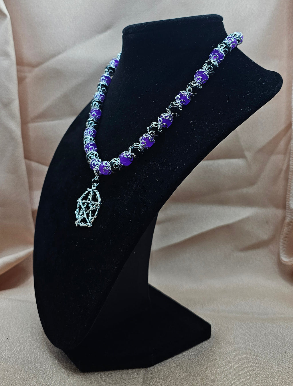 Purple & Black Pentagram Necklace | Gothic Filigree | Handmade Witchy Jewellery