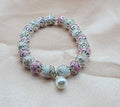 Pink Crackle Quartz Bracelet | Pearl Charm & Silver Filigree | Handmade Coquette Jewellery Australia