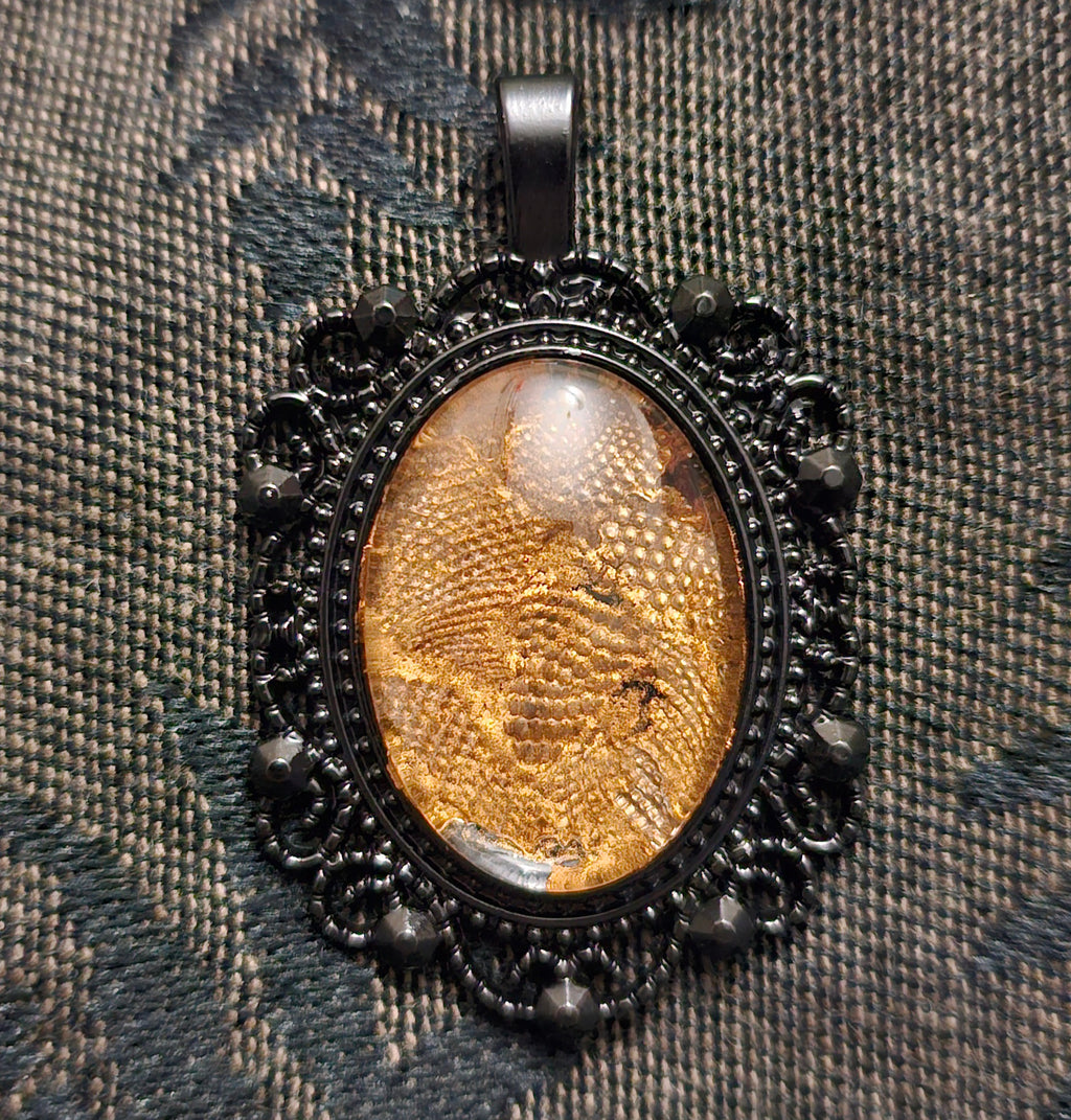 Real Lizard Shed Resin Pendant | Dragon Scale Texture in Black Gothic Frame | Handmade Witchy Jewellery
