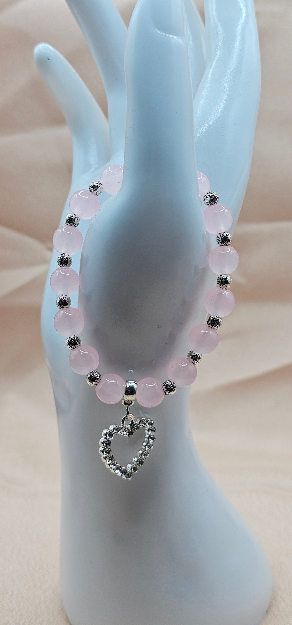 Pink Beaded Bracelet with Crystal Heart Charm | Rose Quartz Style | Handmade Soft Girl Jewellery Australia