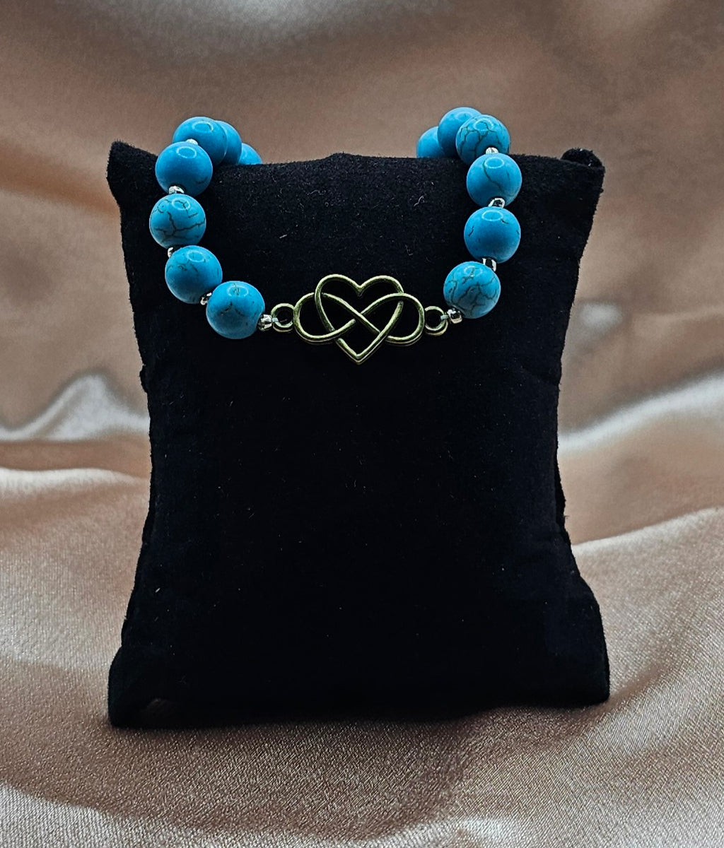 Beaded Bracelet with Gold Infinity Heart Charm | Pink, Blue or Purple | Handmade Soft Girl Jewellery Australia