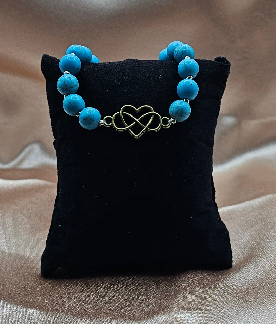 Beaded Bracelet with Gold Infinity Heart Charm | Pink, Blue or Purple | Handmade Soft Girl Jewellery Australia