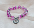 Frosted Pink Bracelet | Double Heart Rhinestone Charm & Silver Filigree | Handmade Coquette Jewellery Australia