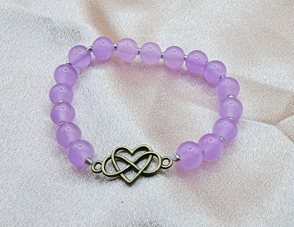 Beaded Bracelet with Gold Infinity Heart Charm | Pink, Blue or Purple | Handmade Soft Girl Jewellery Australia