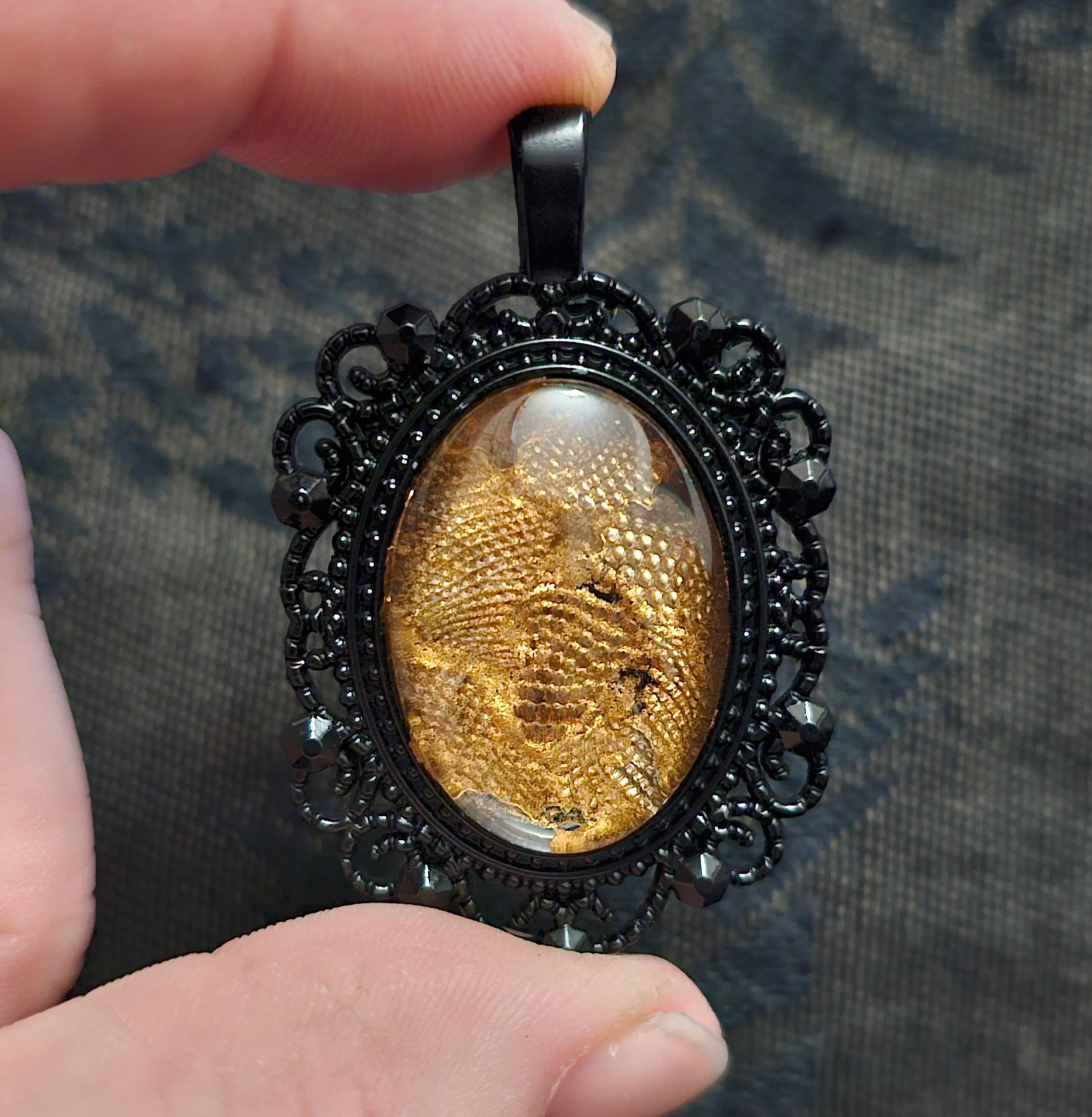 Real Lizard Shed Resin Pendant | Dragon Scale Texture in Black Gothic Frame | Handmade Witchy Jewellery