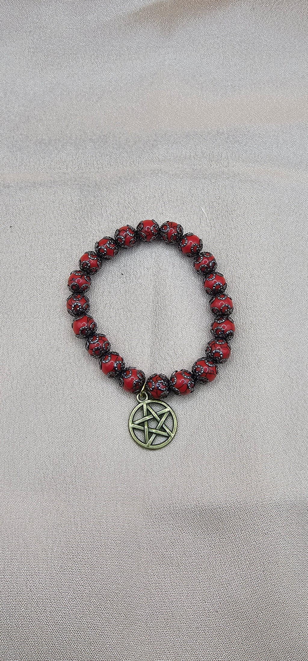 Crimson Pentagram Charm Bracelet | Witchy Gothic Beaded Bracelet | Handmade Dark Jewellery Australia