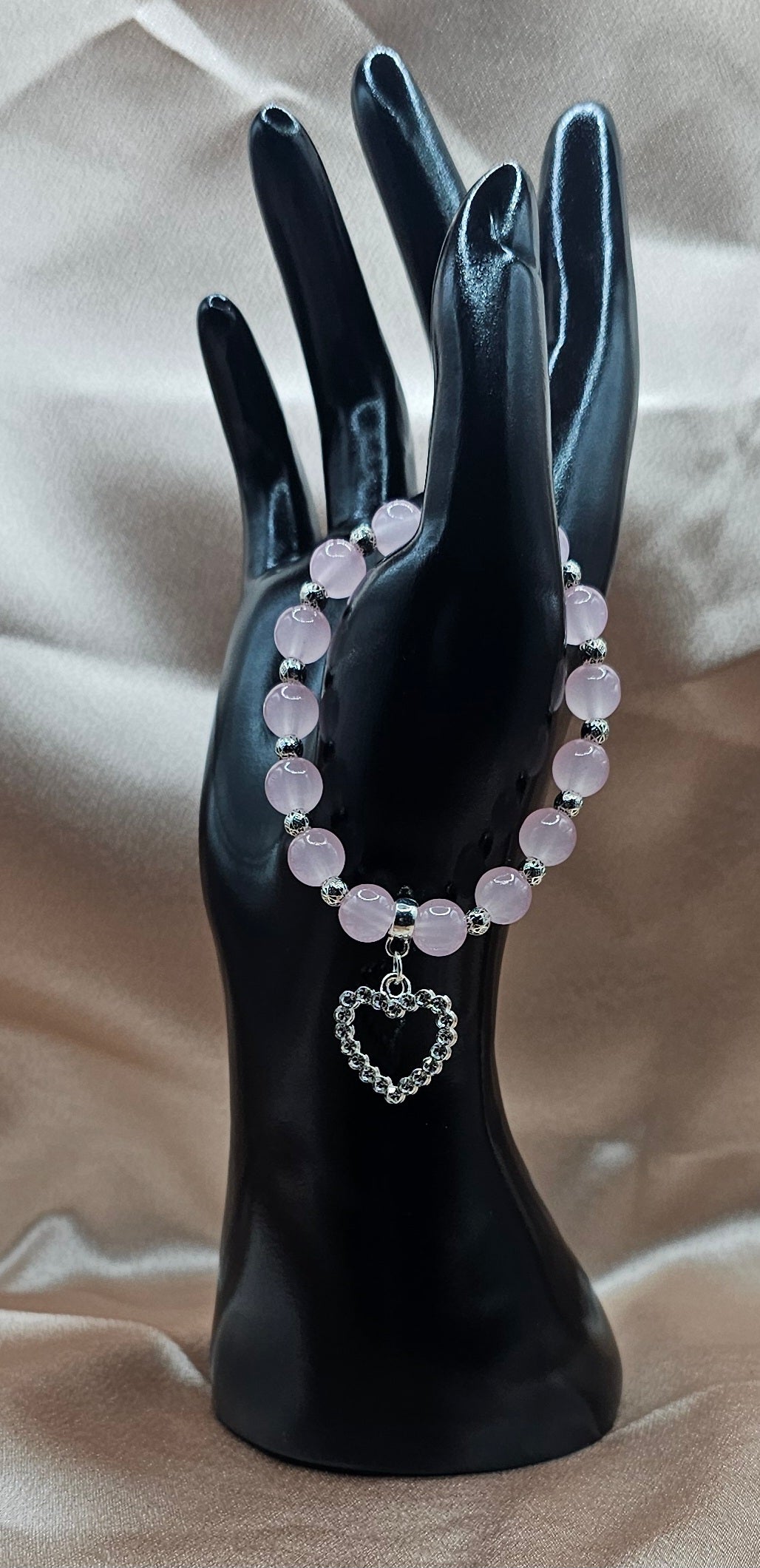 Pink Beaded Bracelet with Crystal Heart Charm | Rose Quartz Style | Handmade Soft Girl Jewellery Australia