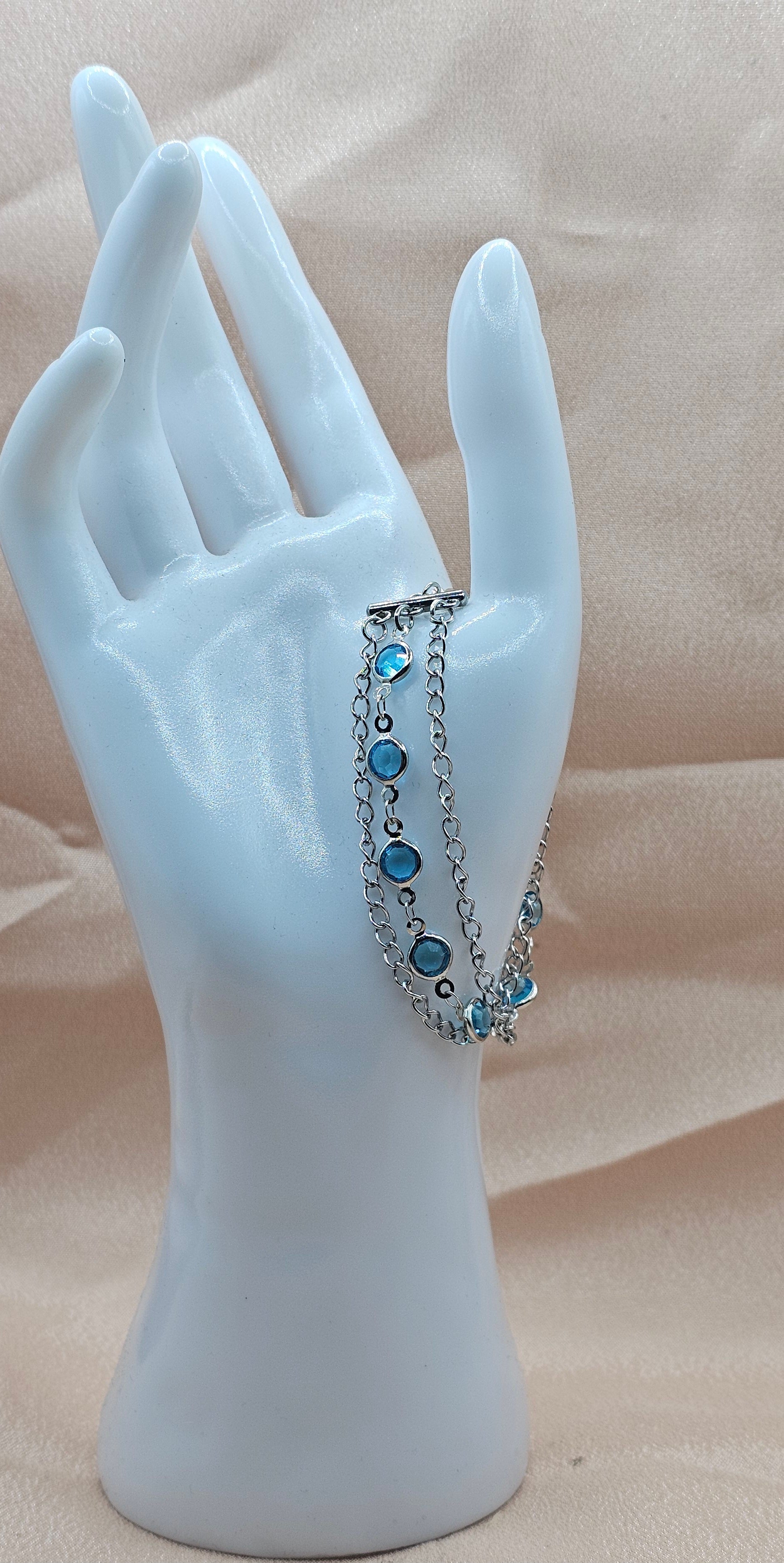 Blue Crystal Triple Chain Bracelet | Silver-Tone Layered Design | Handmade Elegant Jewellery Australia