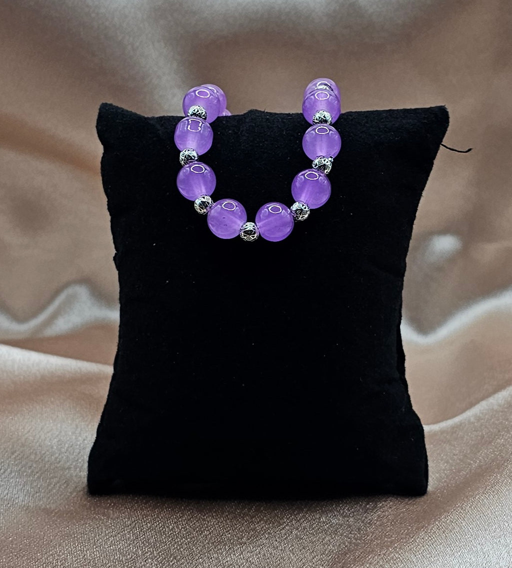 Lavender Amethyst Bracelet | Purple Beaded Stretch with Silver Spacers | Handmade Witchy Jewellery Australia