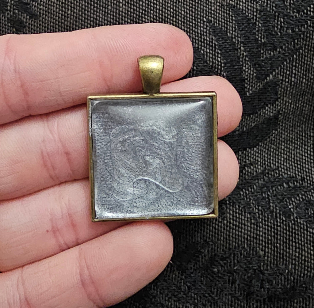 Silver Swirl Square Resin Pendant | Pearl Shimmer & Antique Bronze Frame | Handmade Dark Romantic Jewellery