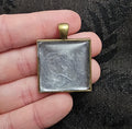 Silver Swirl Square Resin Pendant | Pearl Shimmer & Antique Bronze Frame | Handmade Dark Romantic Jewellery