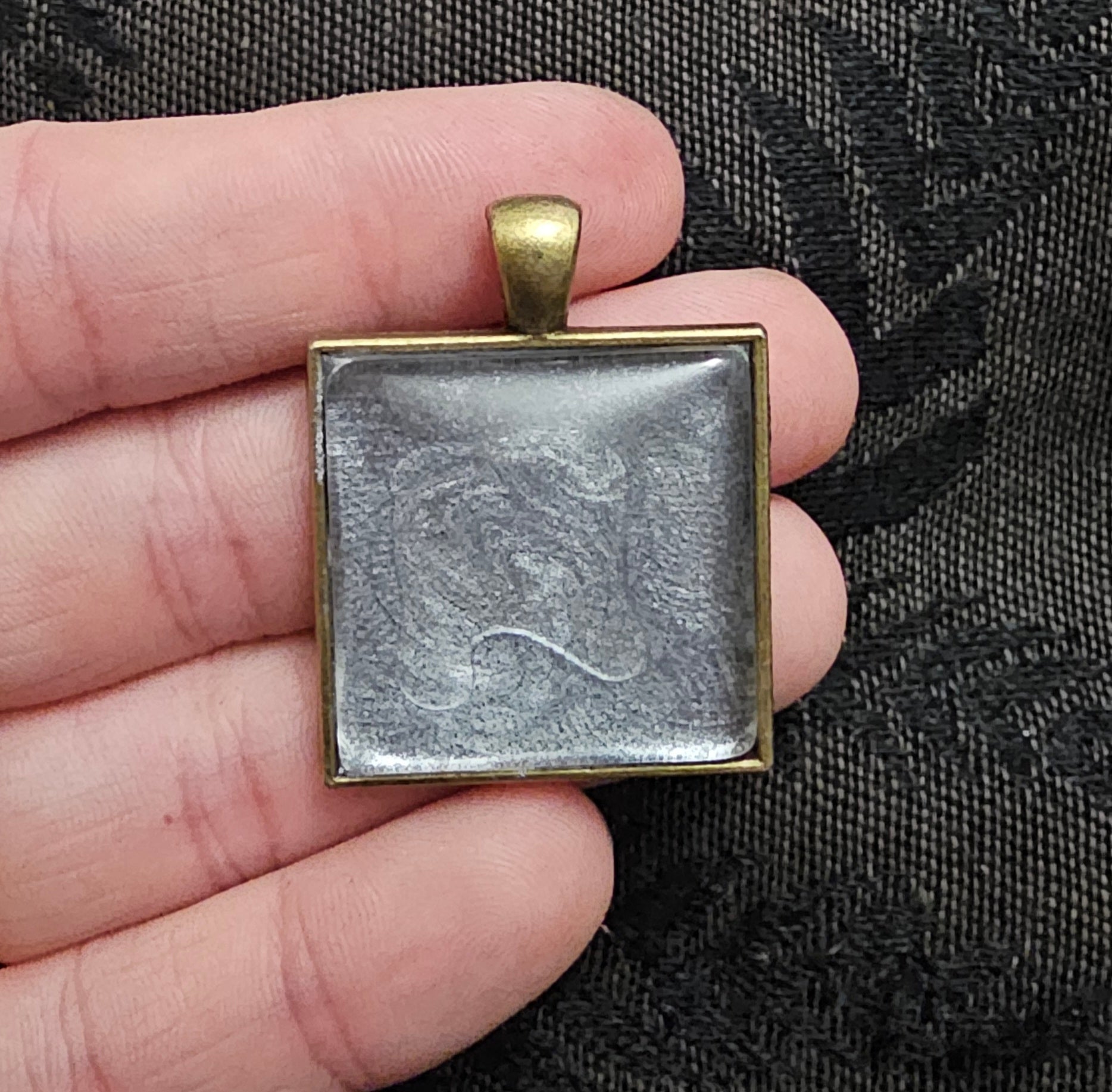 Silver Swirl Square Resin Pendant | Pearl Shimmer & Antique Bronze Frame | Handmade Dark Romantic Jewellery