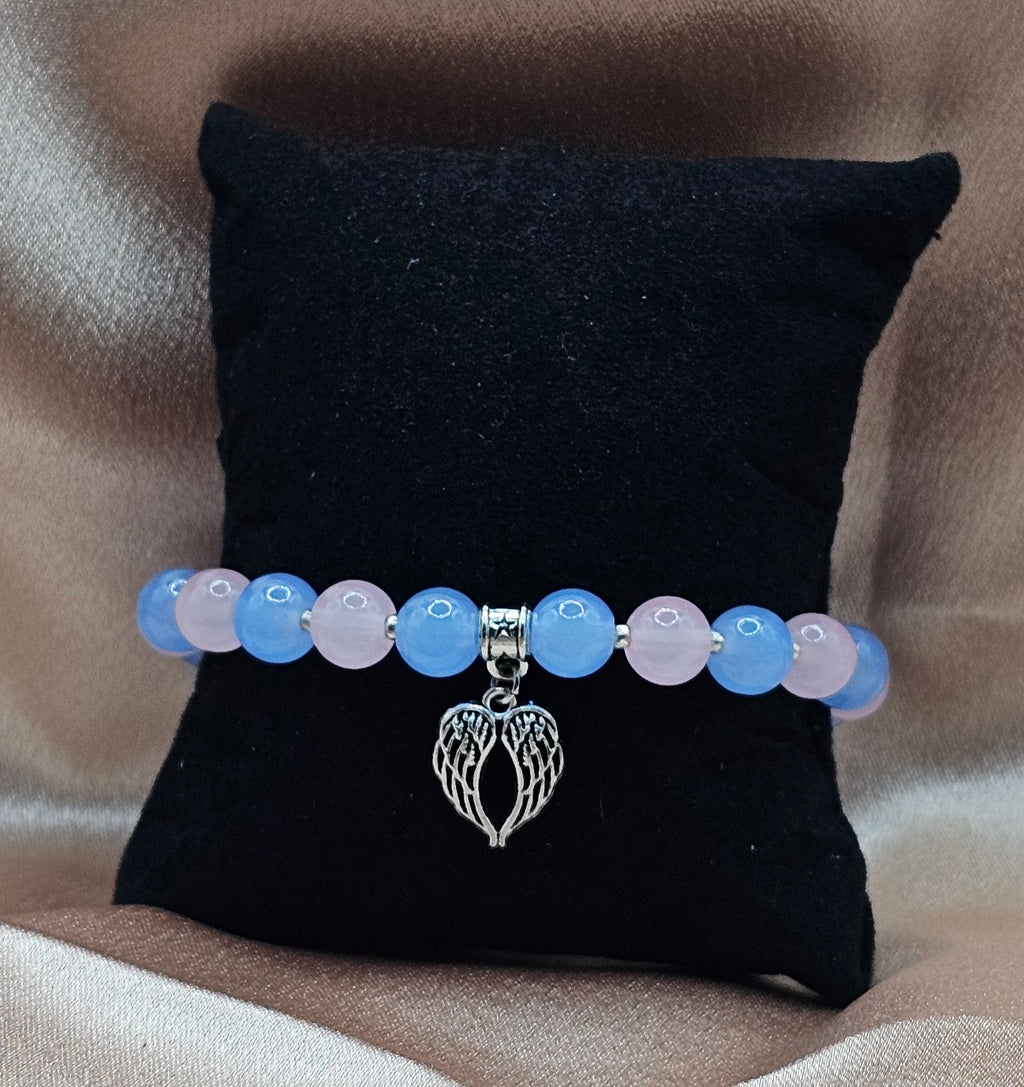 Blue & Pink Beaded Bracelet | Silver Angel Wing Charm | Handmade Angelcore Spiritual Jewellery Australia