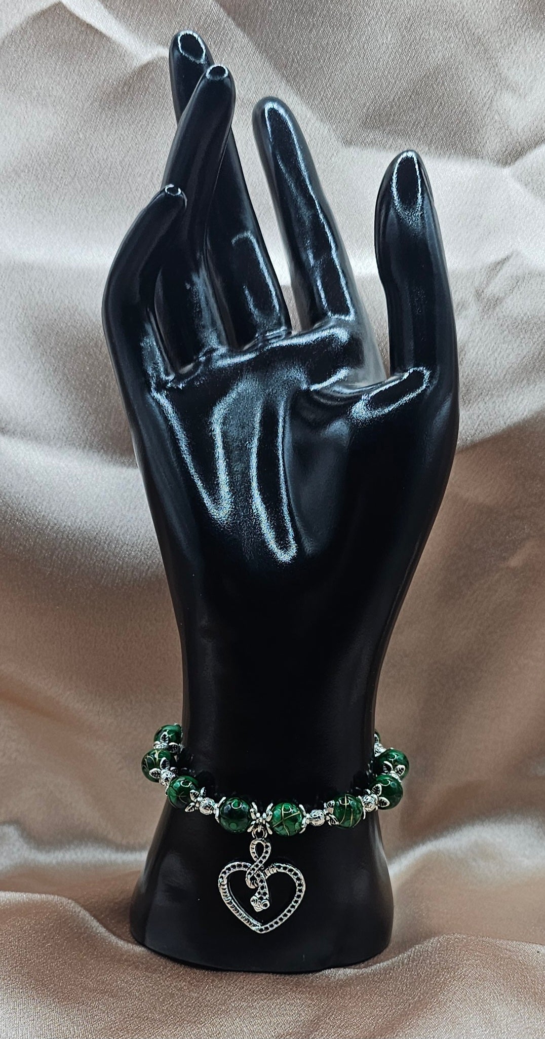 Green Malachite Bracelet | Serpent Heart Charm & Silver Filigree | Handmade Dark Feminine Jewellery Australia