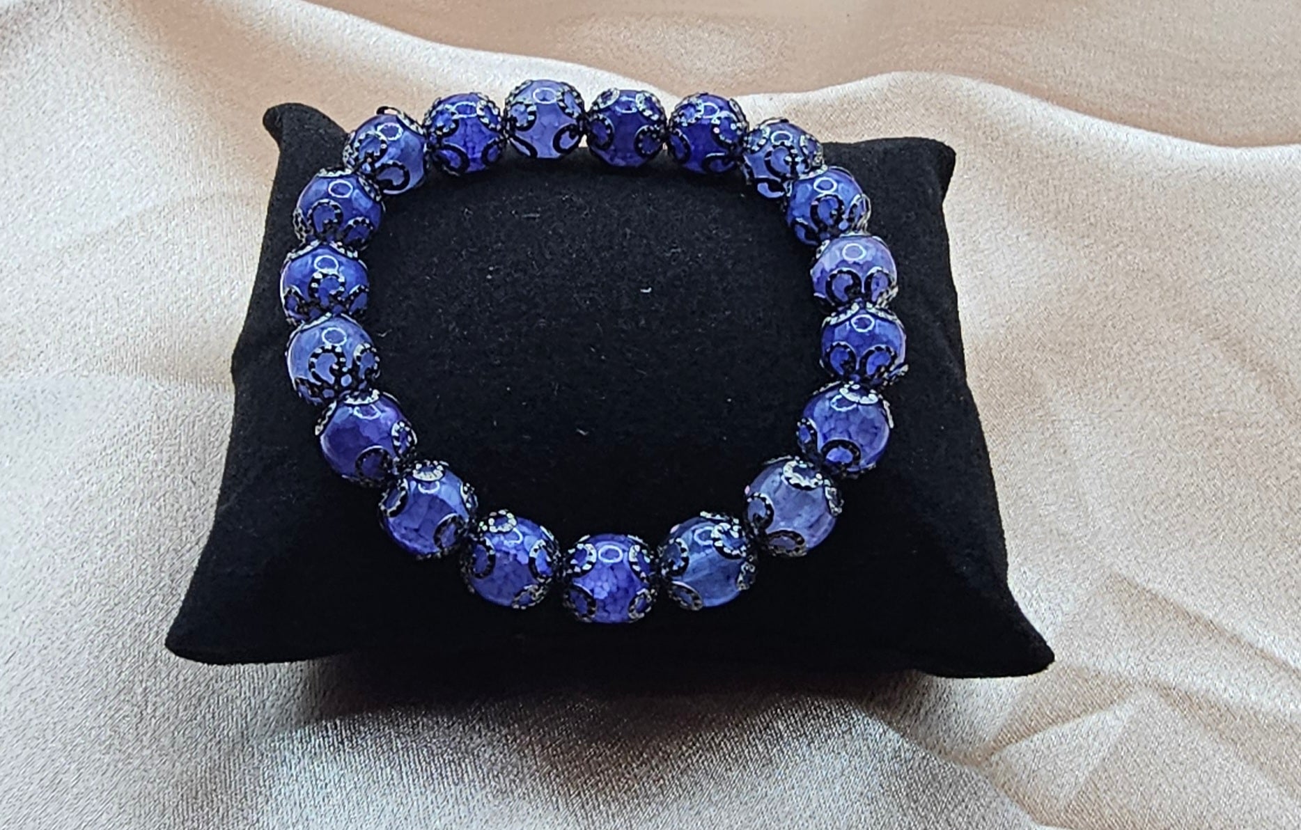 Galaxy Blue Beaded Bracelet | Silver-Tone Ornate Charm | Handmade Celestial Witchy Jewellery Australia