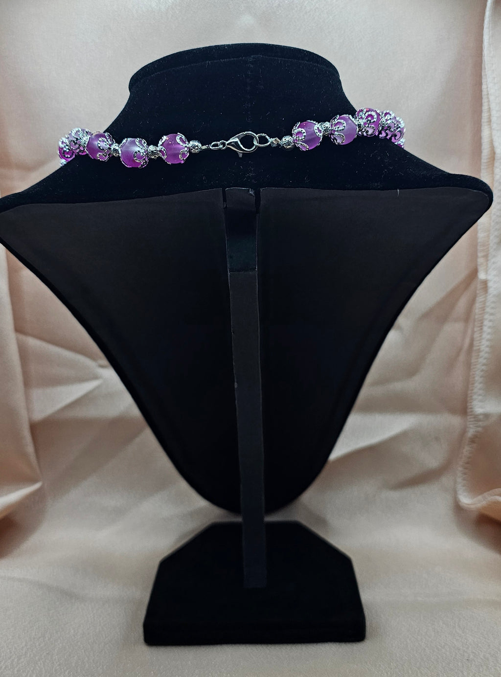 Pink Marbled Beaded Necklace | Silver Heart Butterfly Pendant | Handmade Romantic Jewellery
